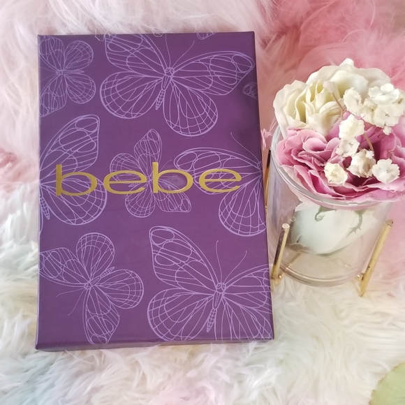 4pcs bebe logo Gold Dangling charm Necklace and Earrings Gift set in box New - Picture 5 of 7